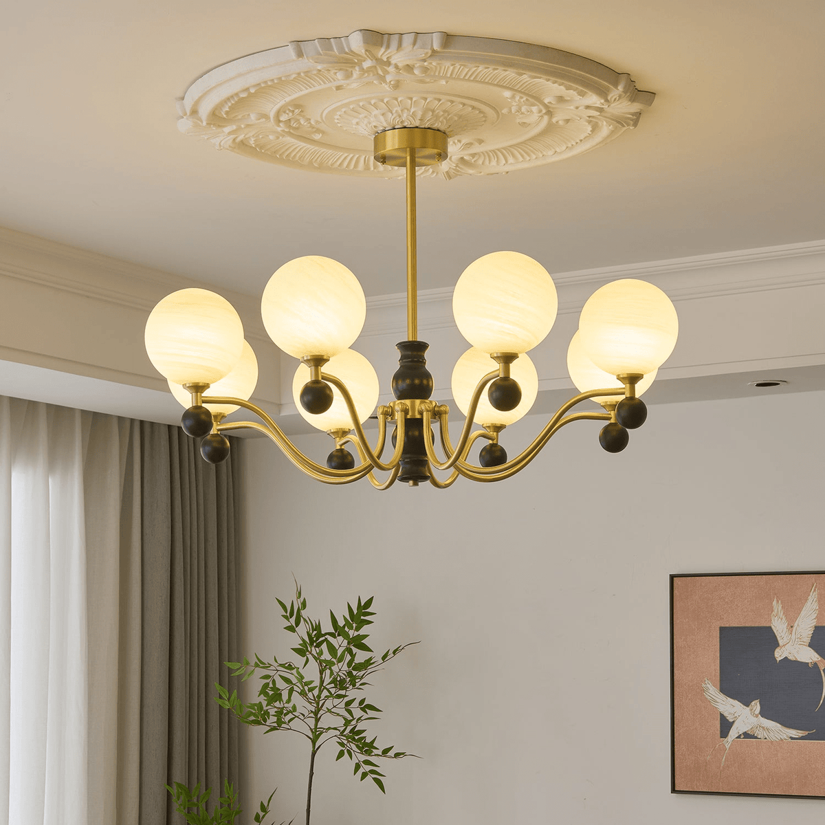 Aether Sphere Chandelier — Brass and Glass Modern Pendant Light