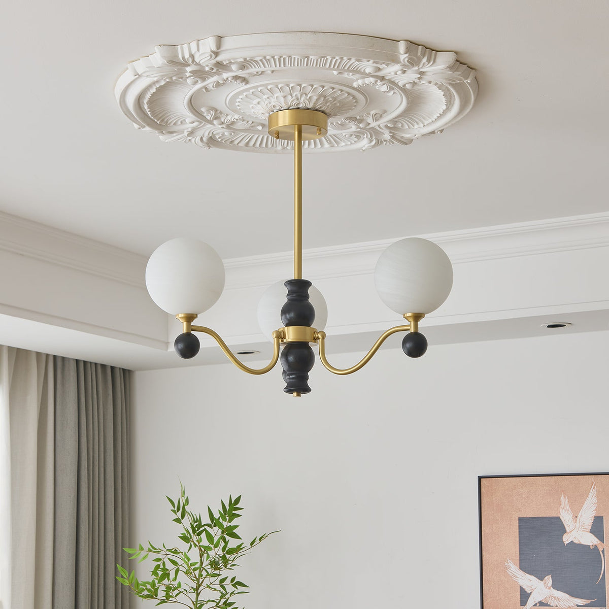 Aether Sphere Chandelier — Brass and Glass Modern Pendant Light