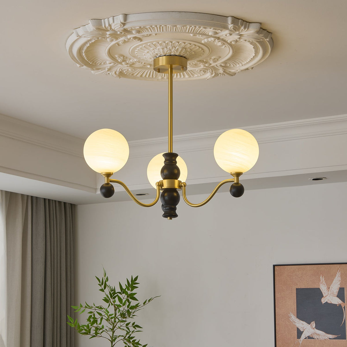 Aether Sphere Chandelier — Brass and Glass Modern Pendant Light