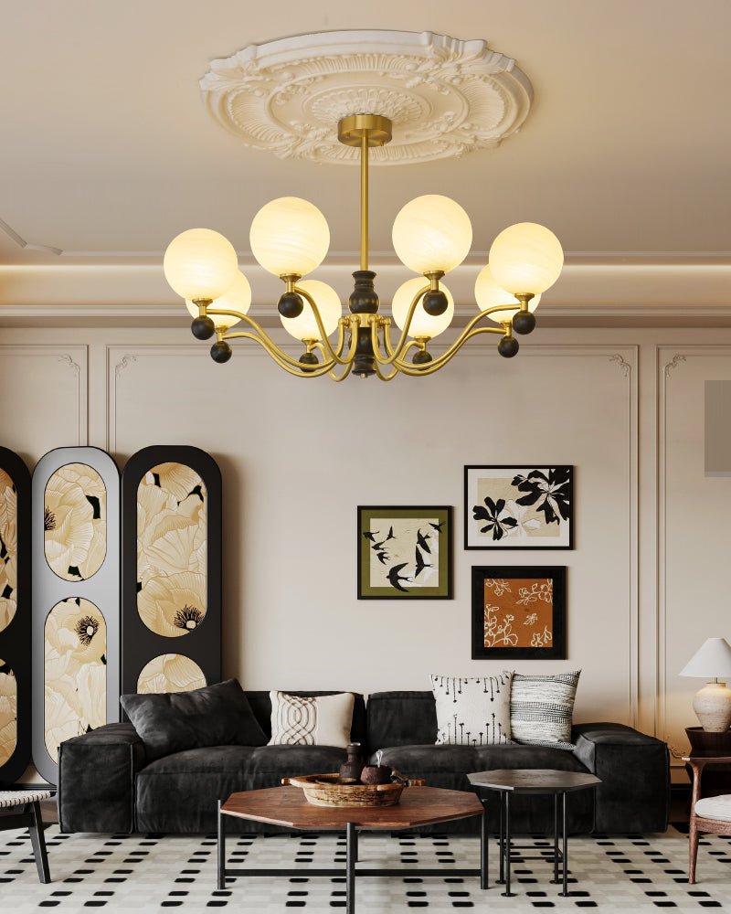 Aether Sphere Chandelier — Brass and Glass Modern Pendant Light