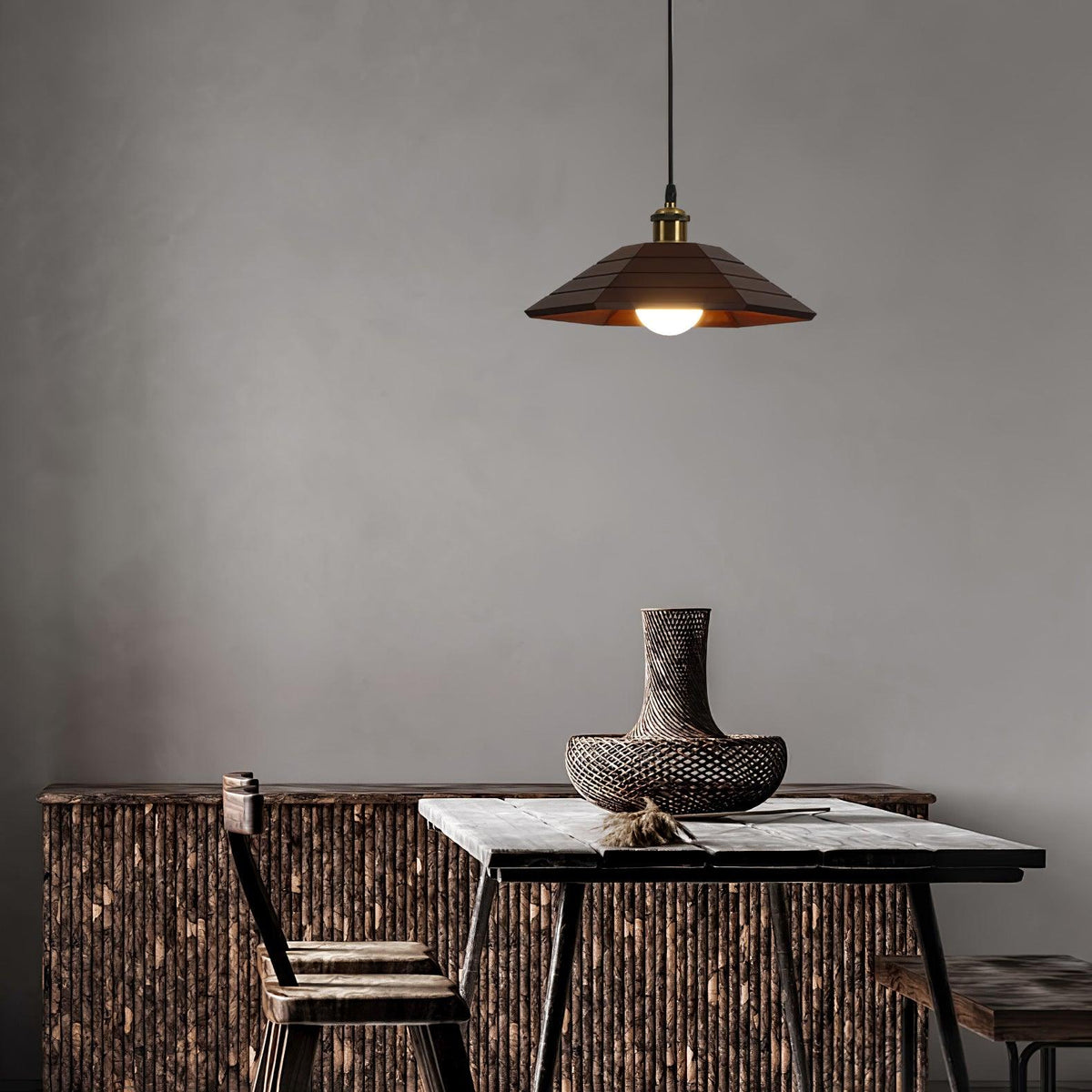 Umbrella Wooden Pendant Light – Modern Natural Wood & Gold Ceiling Lamp