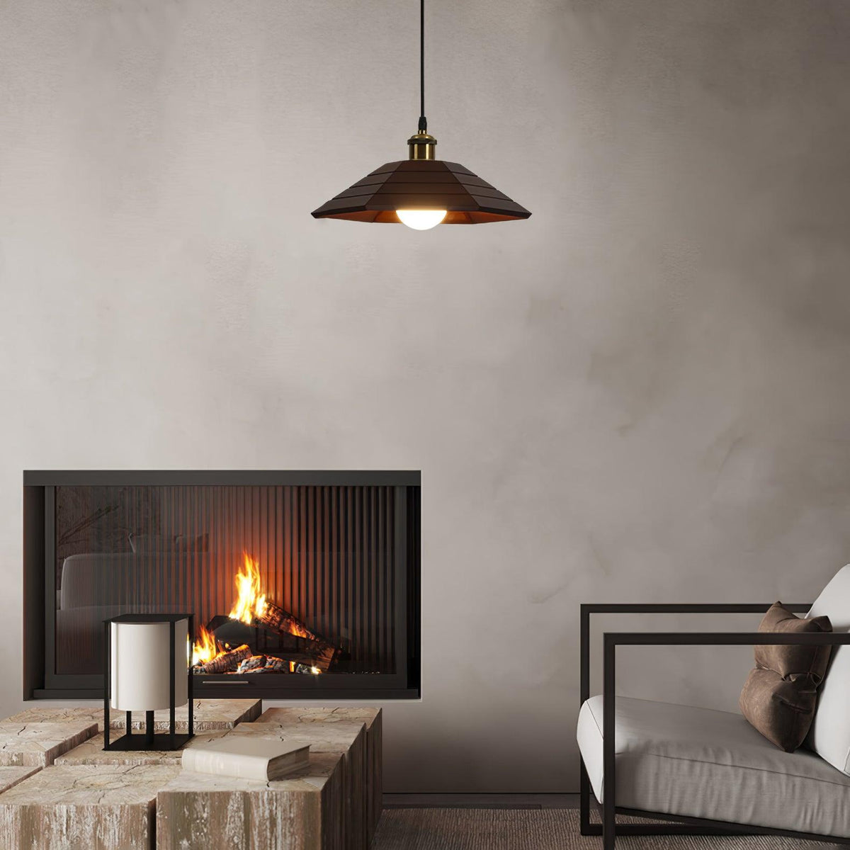 Umbrella Wooden Pendant Light – Modern Natural Wood & Gold Ceiling Lamp