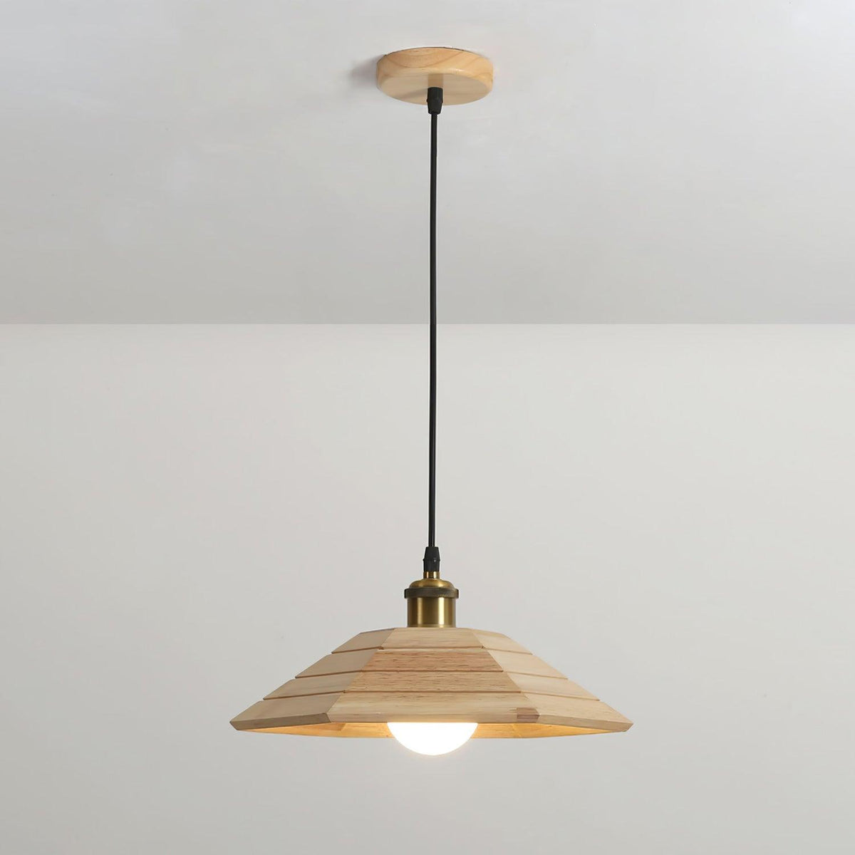 Umbrella Wooden Pendant Light – Modern Natural Wood & Gold Ceiling Lamp