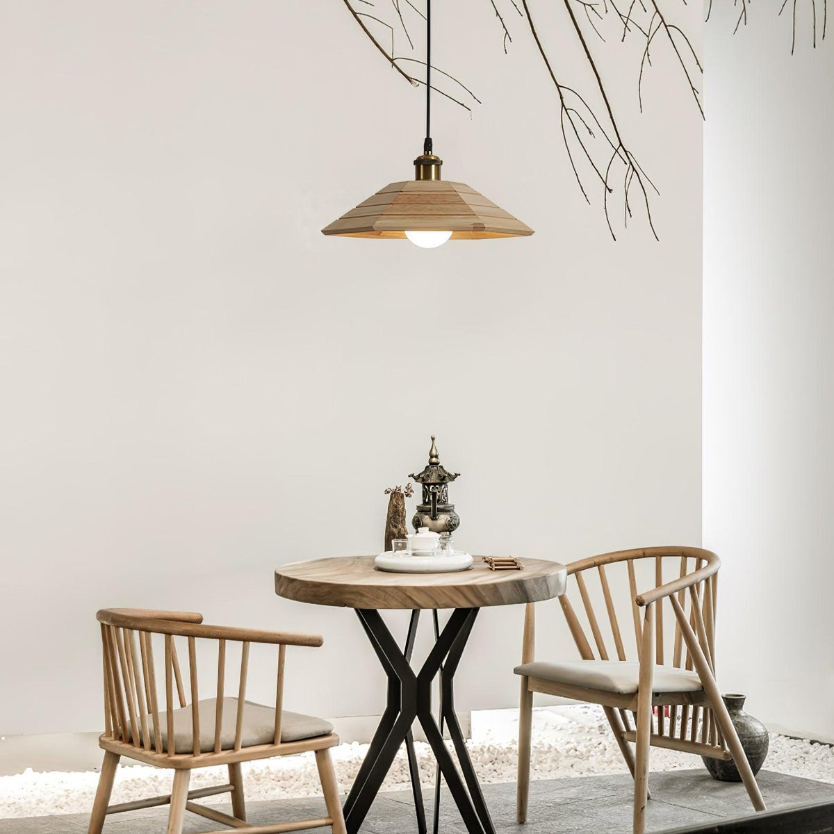 Umbrella Wooden Pendant Light – Modern Natural Wood & Gold Ceiling Lamp