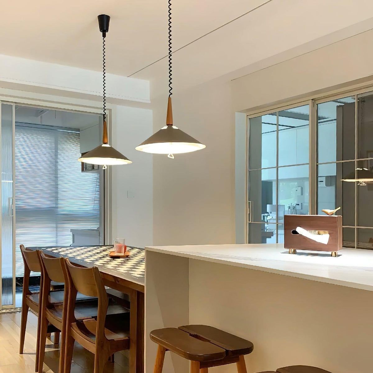 Agnes Retro Pendant Light with Retractable Cable, Mid-Century Modern Kitchen Island Lamp