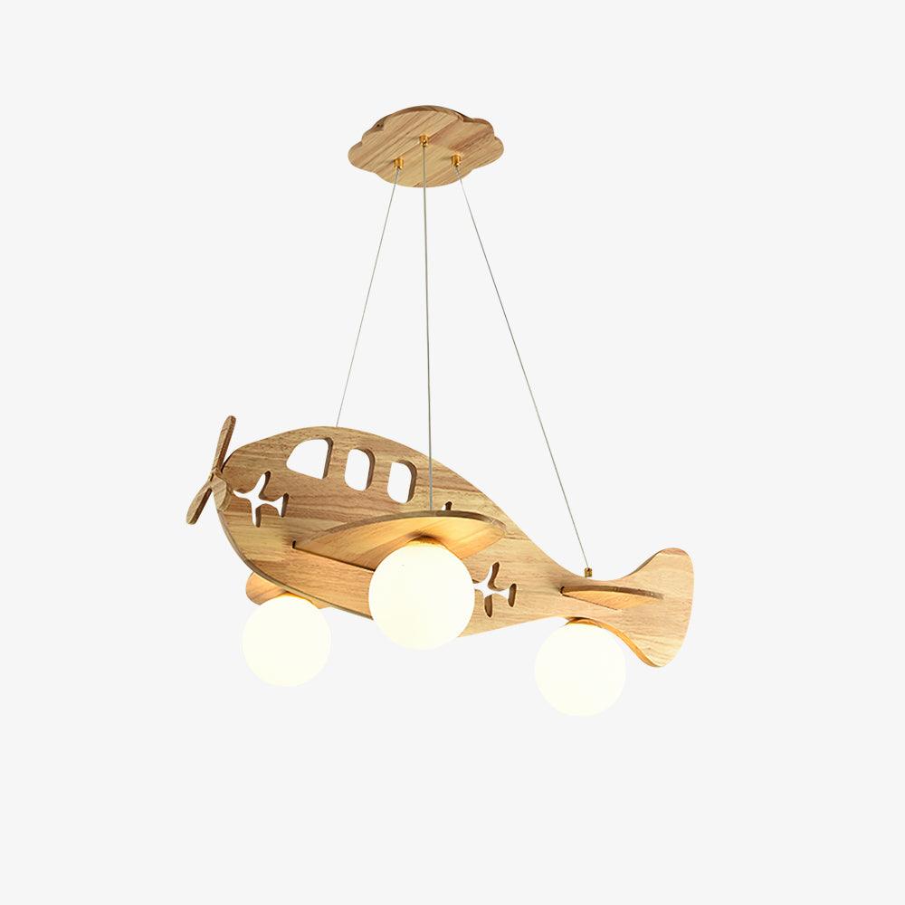 Aviator Pendant Light in Natural Wood and Opal Glass