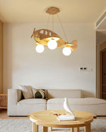 Aviator Pendant Light in Natural Wood and Opal Glass