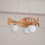 Aviator Pendant Light in Natural Wood and Opal Glass