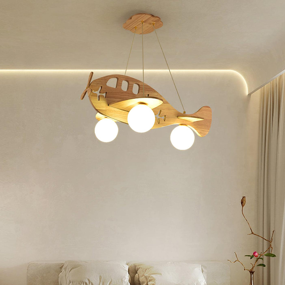 Aviator Pendant Light in Natural Wood and Opal Glass