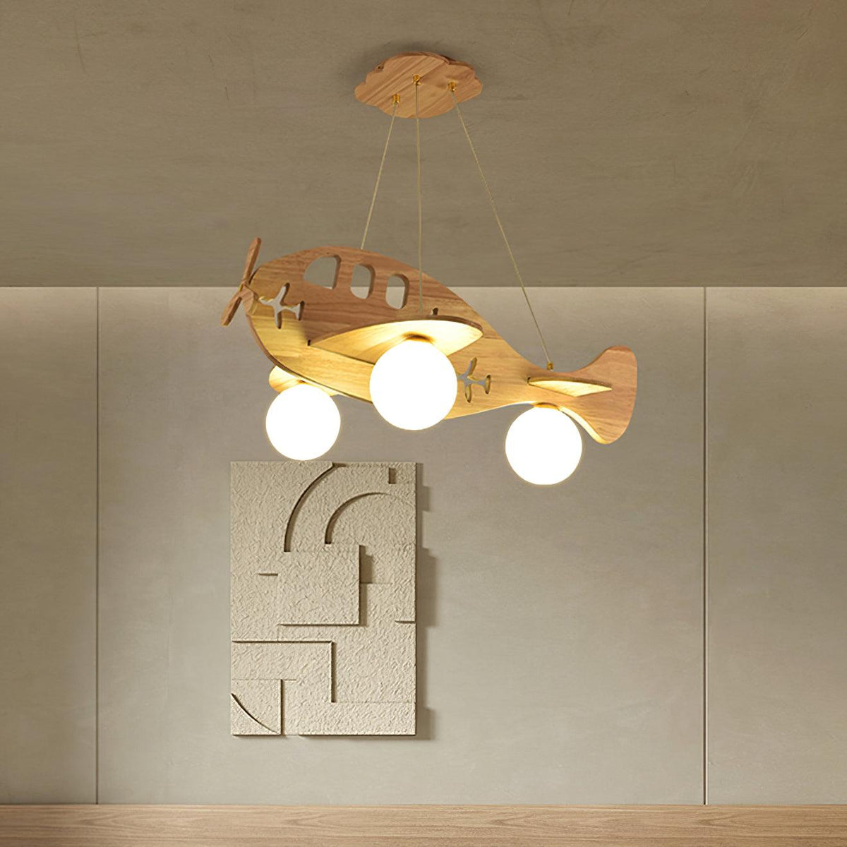 Aviator Pendant Light in Natural Wood and Opal Glass