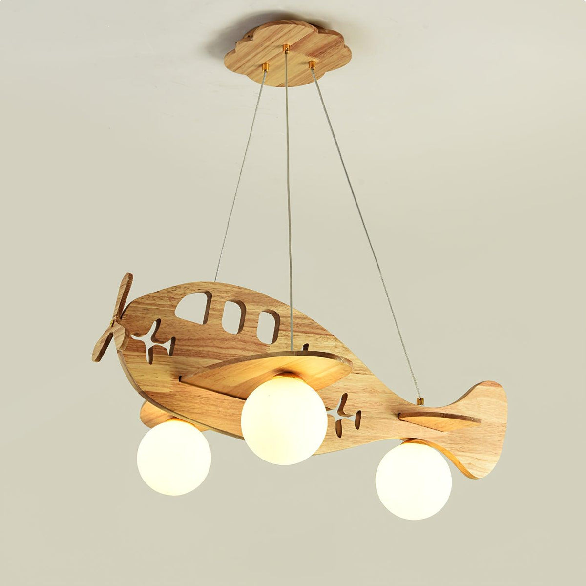 Aviator Pendant Light in Natural Wood and Opal Glass