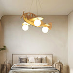 Aviator Pendant Light in Natural Wood and Opal Glass