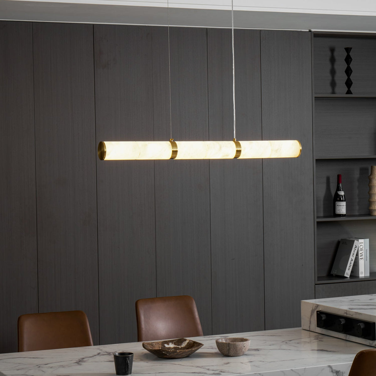 Alabaster Beam Linear Pendant Light in Brass for Modern Interiors
