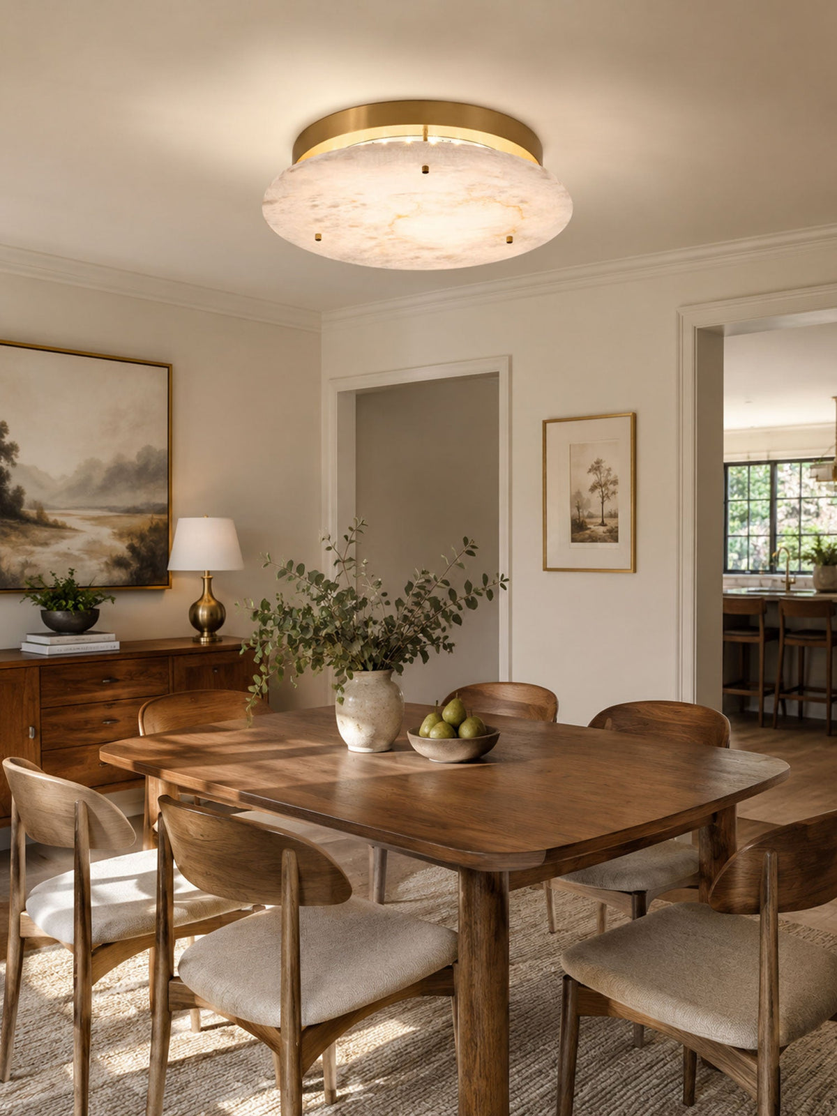 Alabaster Disc Ceiling Light in Brass | Flush Mount LED Lamp