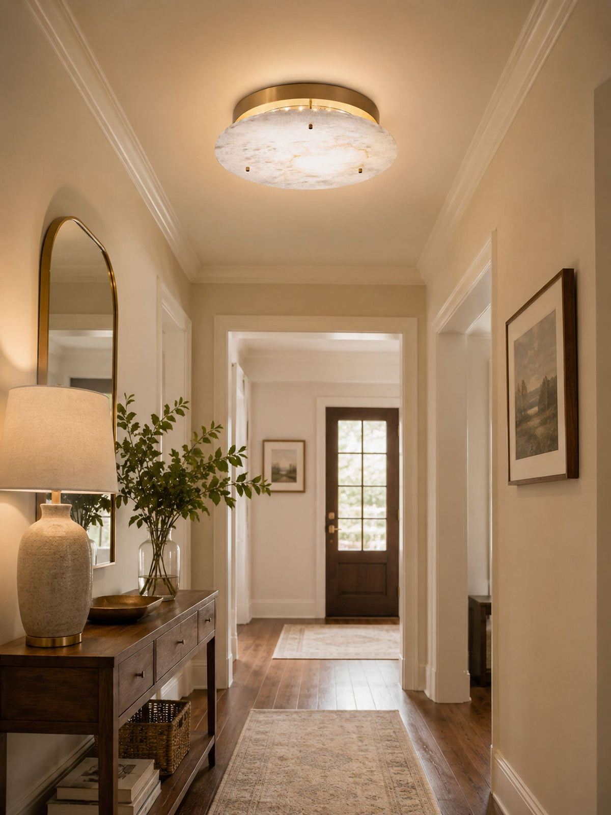Alabaster Disc Ceiling Light in Brass | Flush Mount LED Lamp