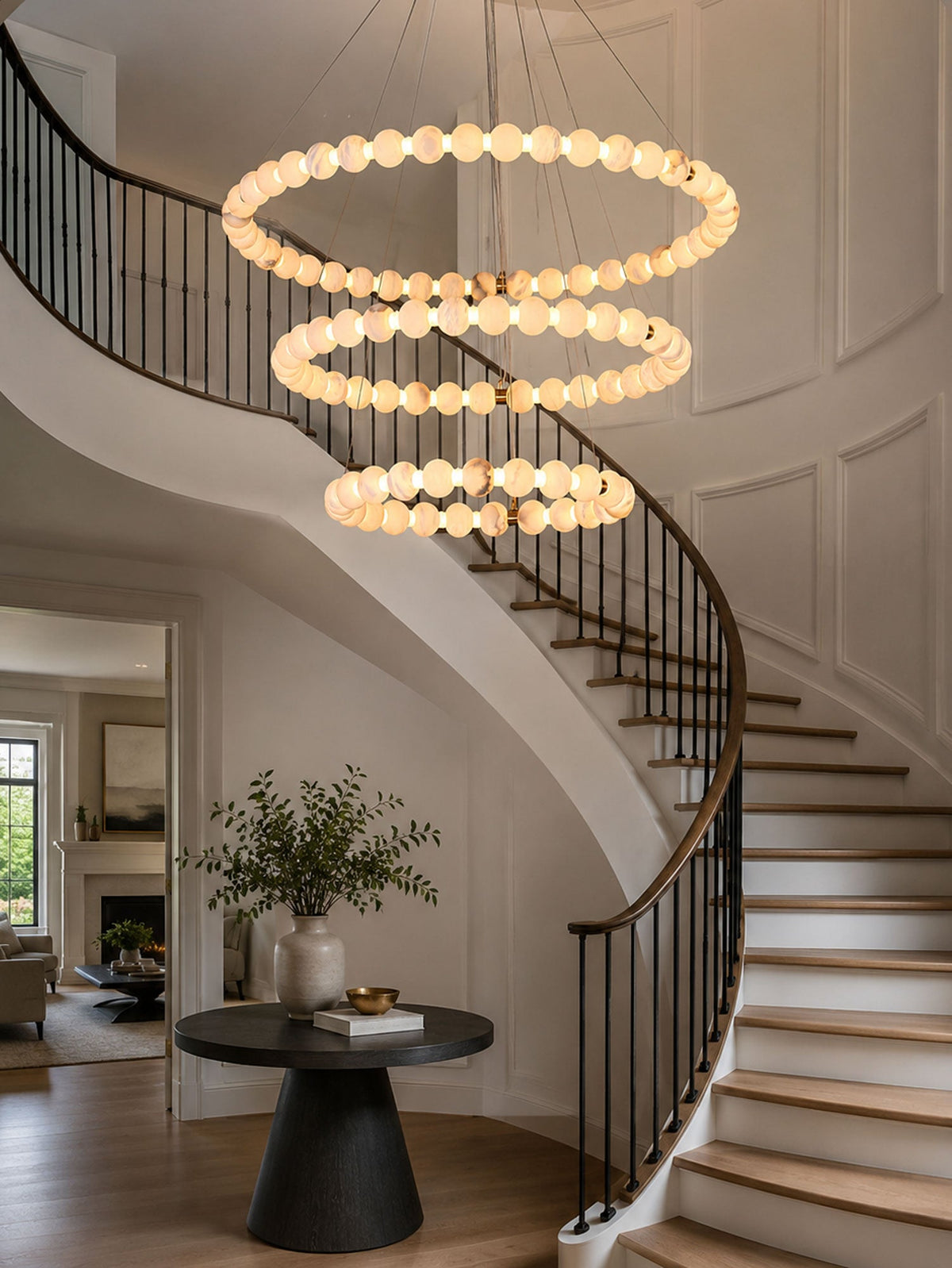 Alabaster Orb Ring Chandelier – Modern LED Halo Light for Dining Room
