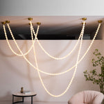 Alabaster Pearl Necklace Chandelier — Cascading Beaded LED Pendant Light