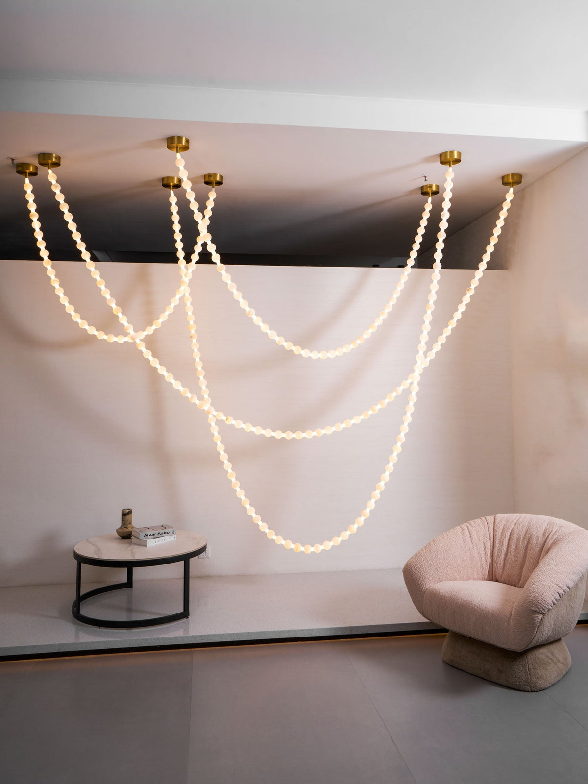 Alabaster Pearl Necklace Chandelier — Cascading Beaded LED Pendant Light