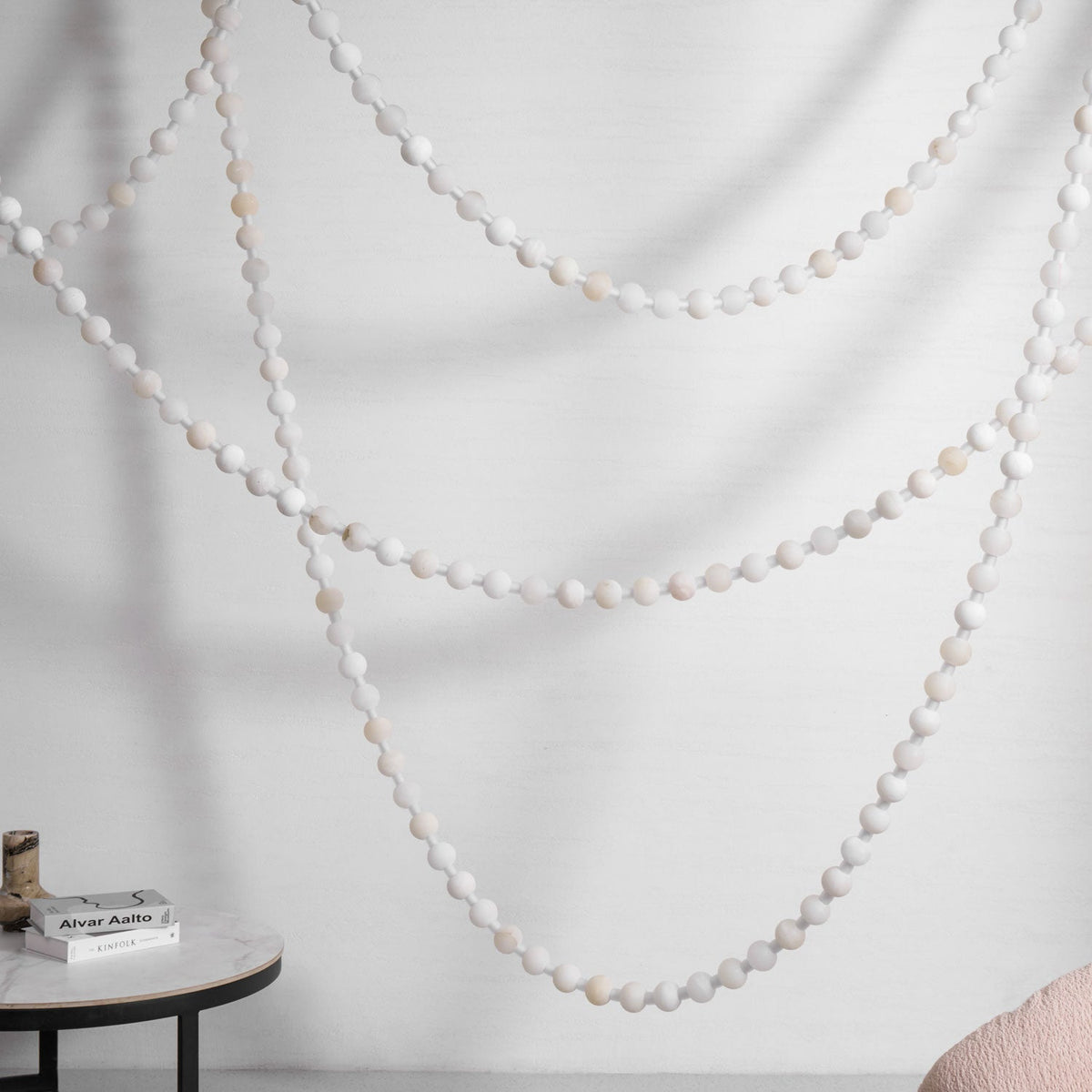 Alabaster Pearl Necklace Chandelier — Cascading Beaded LED Pendant Light