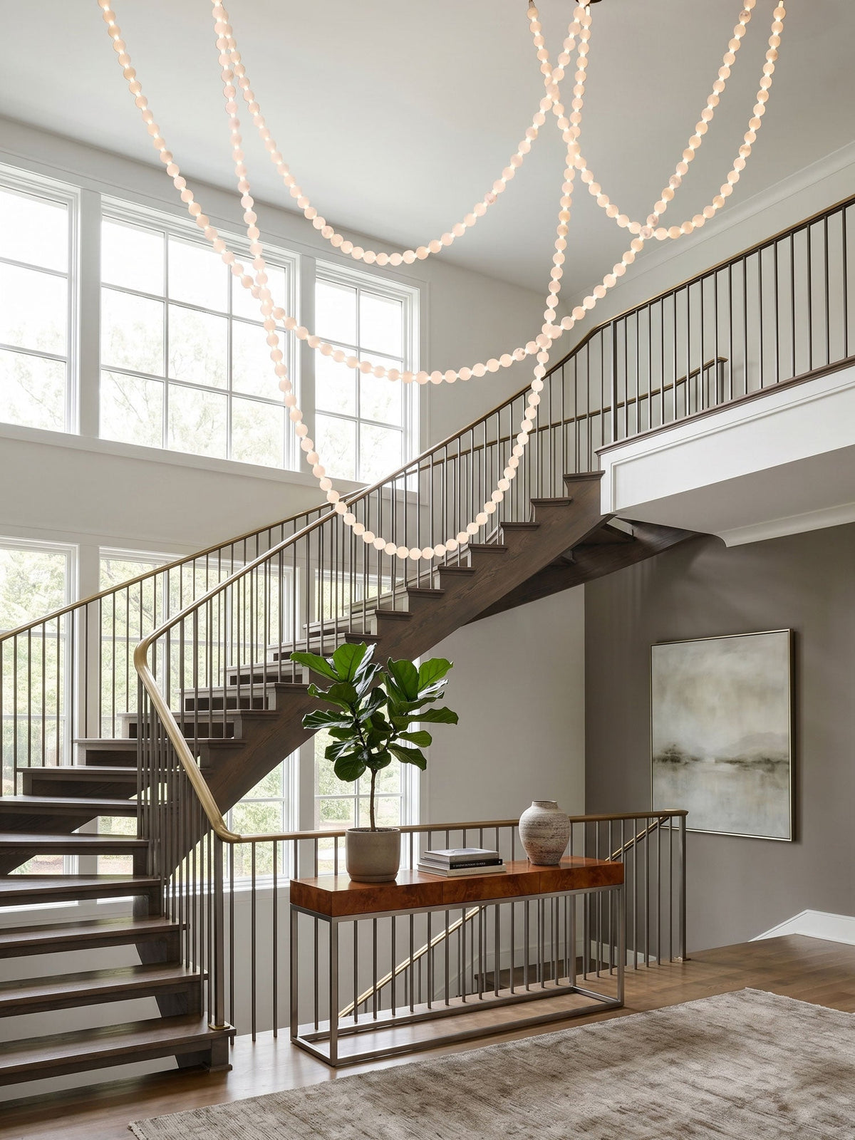 Alabaster Pearl Necklace Chandelier — Cascading Beaded LED Pendant Light