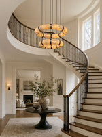 Alabaster Torus Double Ring Chandelier – Spanish Stone Halo Pendant Light