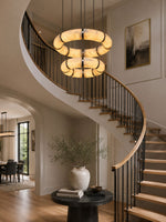 Alabaster Torus Double Ring Chandelier – Spanish Stone Halo Pendant Light