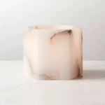 Sculpted Alabaster Cube Candle Holder – Ambient Glow for Modern Interiors