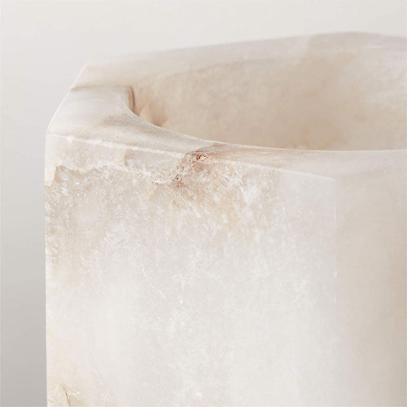 Sculpted Alabaster Cube Candle Holder – Ambient Glow for Modern Interiors
