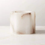 Sculpted Alabaster Cube Candle Holder – Ambient Glow for Modern Interiors