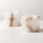 Sculpted Alabaster Cube Candle Holder – Ambient Glow for Modern Interiors
