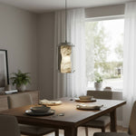 Hand-Carved Alabaster Cylinder Pendant Light in Glass Shell