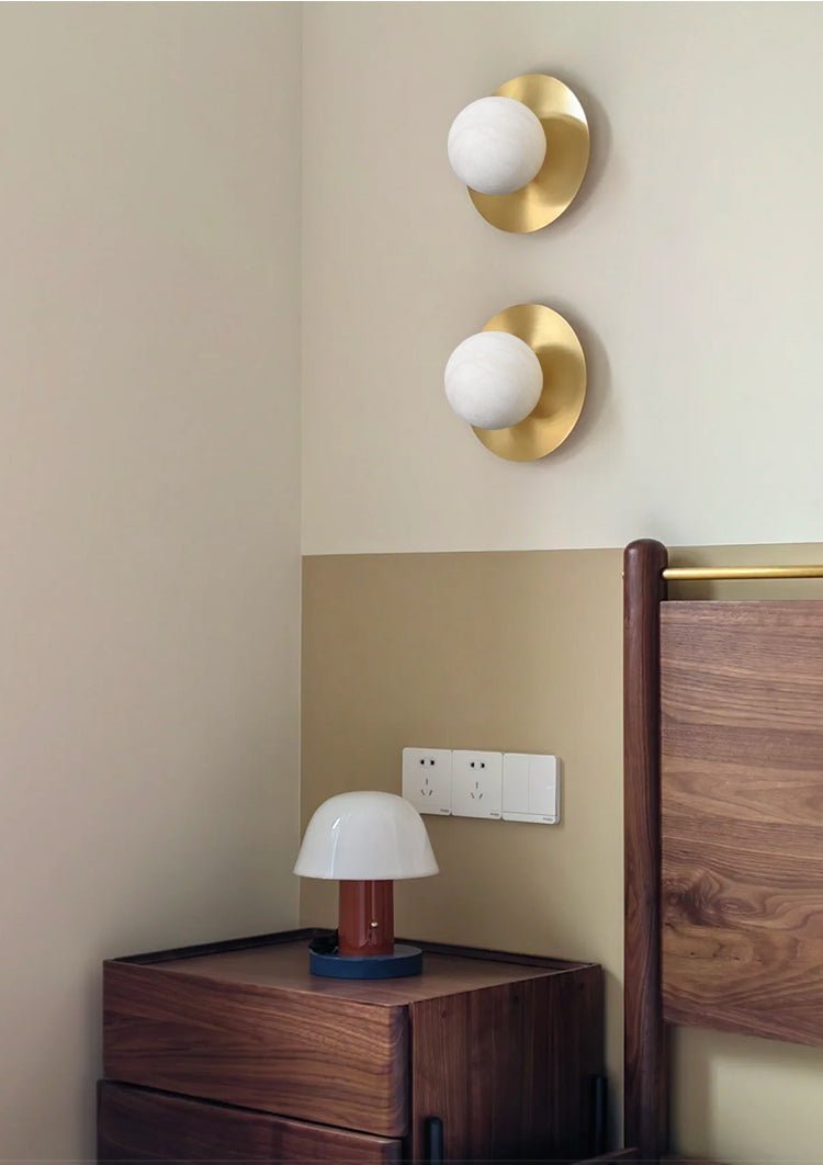Round Alabaster Orb Wall Sconce in Brass for Modern Interiors