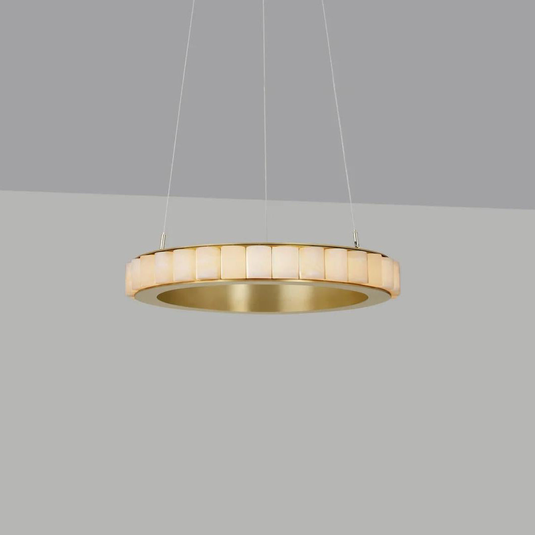 Avalon Halo Alabaster Chandelier – Modern Brass LED Pendant Light
