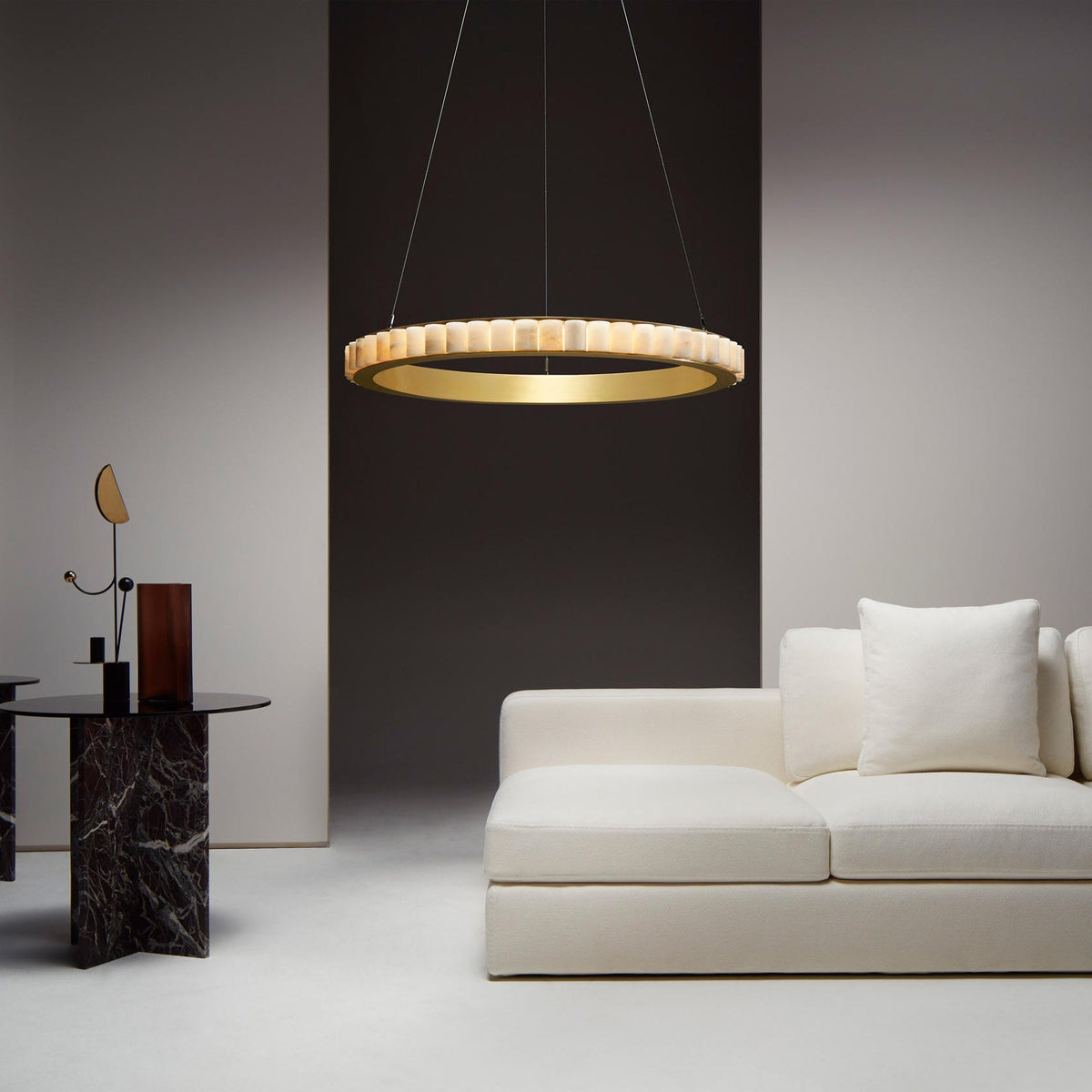 Avalon Halo Alabaster Chandelier – Modern Brass LED Pendant Light