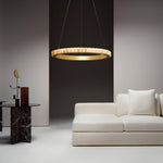 Avalon Halo Alabaster Chandelier – Modern Brass LED Pendant Light