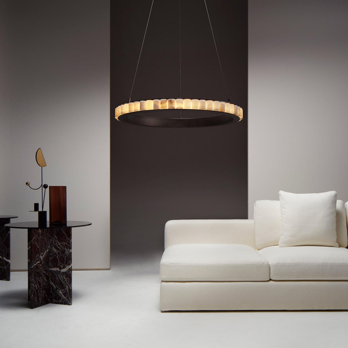 Avalon Halo Alabaster Chandelier – Modern Brass LED Pendant Light