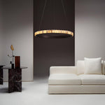 Avalon Halo Alabaster Chandelier – Modern Brass LED Pendant Light