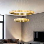Avalon Halo Alabaster Chandelier – Modern Brass LED Pendant Light
