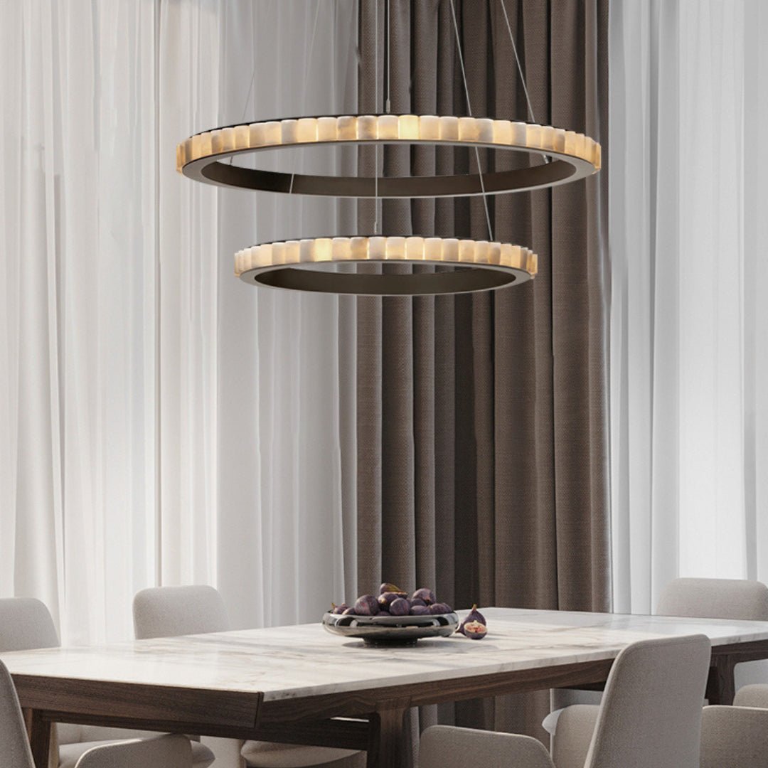 Avalon Halo Alabaster Chandelier – Modern Brass LED Pendant Light