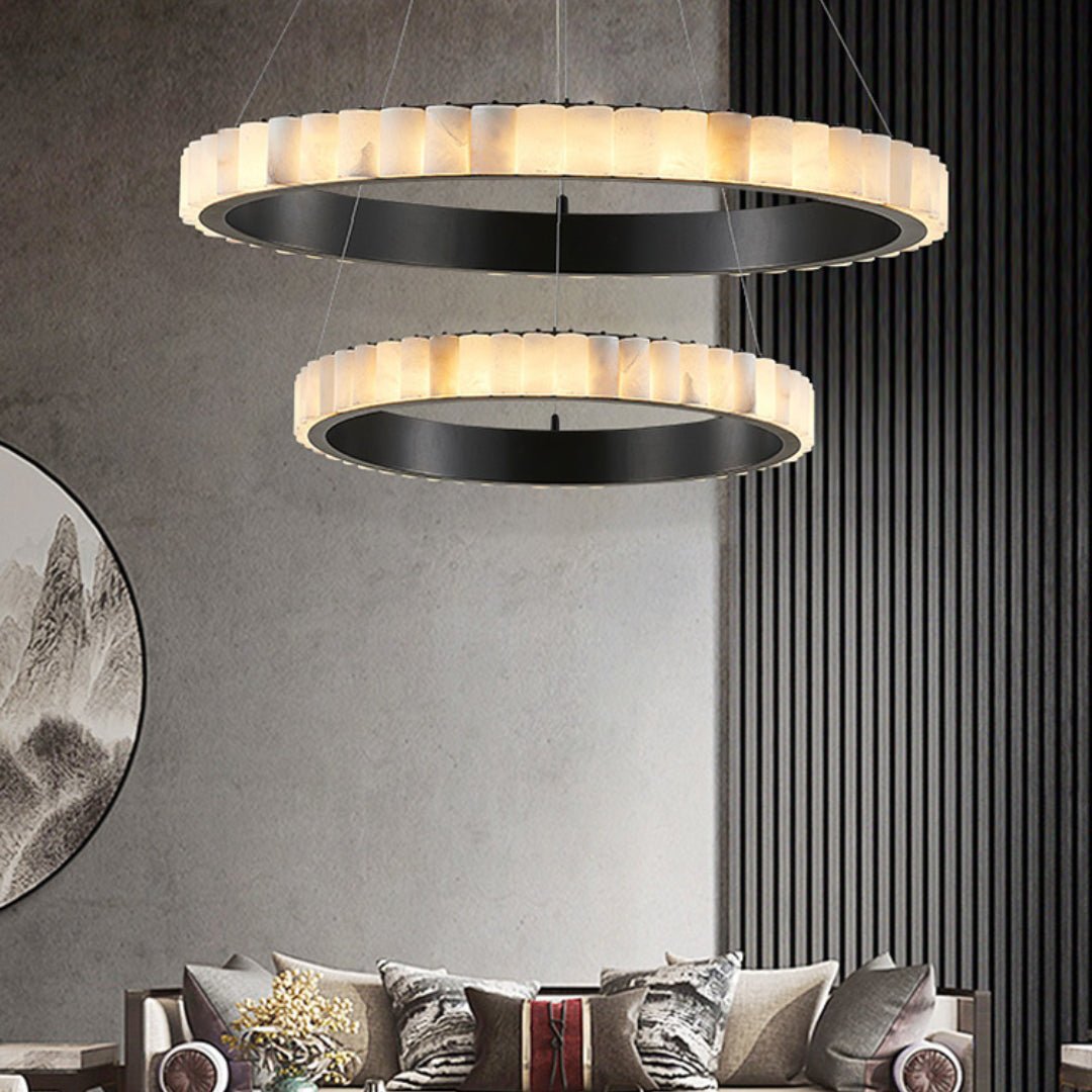 Avalon Halo Alabaster Chandelier – Modern Brass LED Pendant Light
