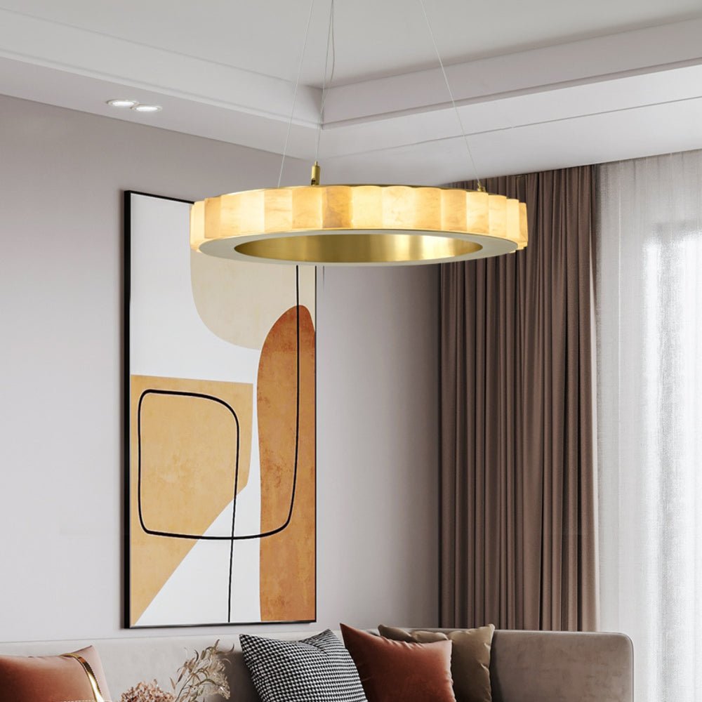 Avalon Halo Alabaster Chandelier – Modern Brass LED Pendant Light