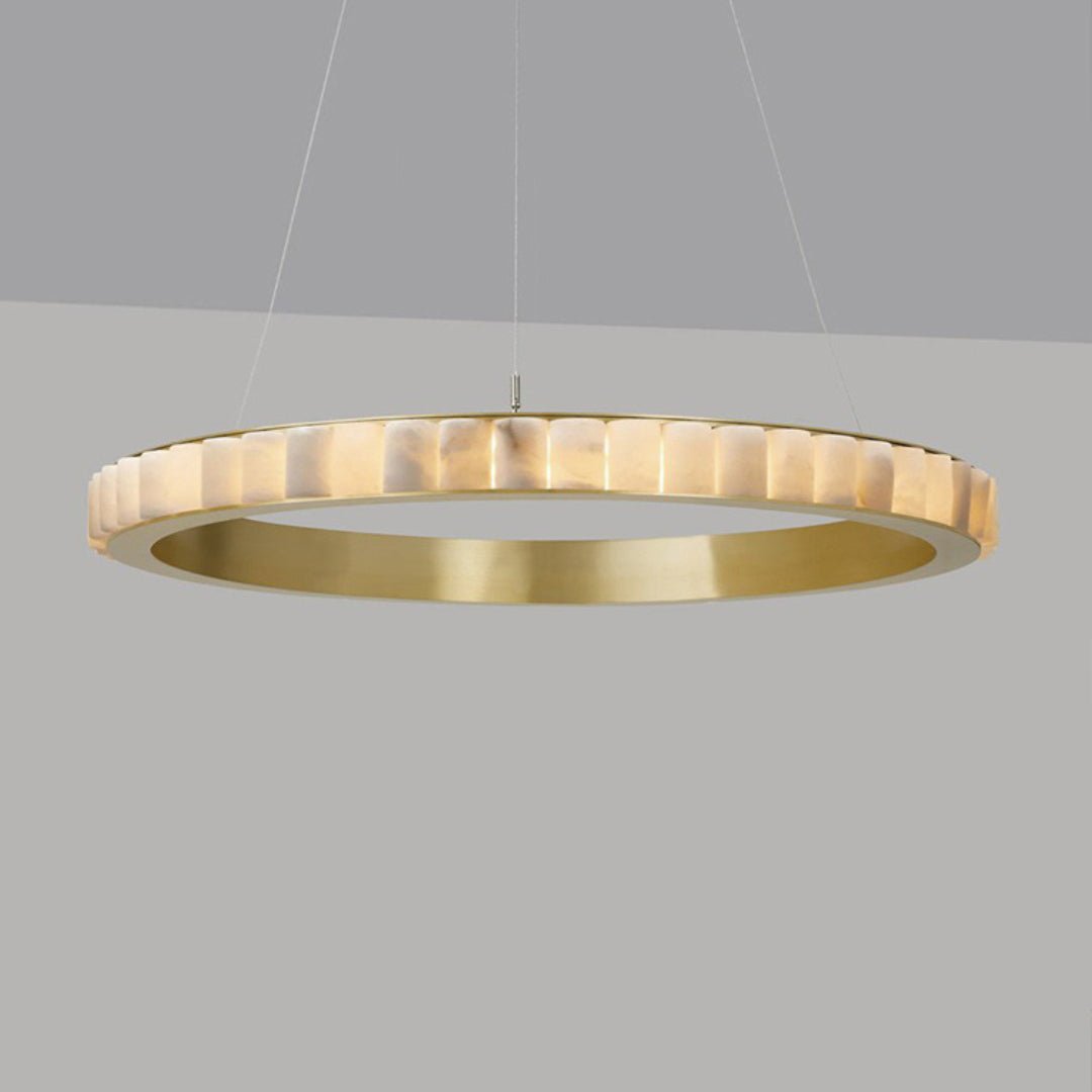 Avalon Halo Alabaster Chandelier – Modern Brass LED Pendant Light