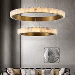 Avalon Halo Alabaster Chandelier – Modern Brass LED Pendant Light