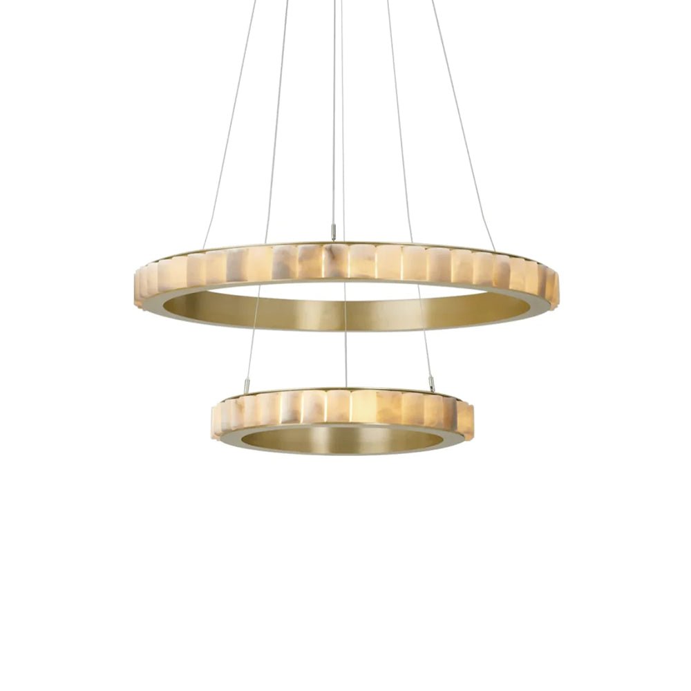 Avalon Halo Alabaster Chandelier – Modern Brass LED Pendant Light
