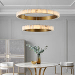 Avalon Halo Alabaster Chandelier – Modern Brass LED Pendant Light