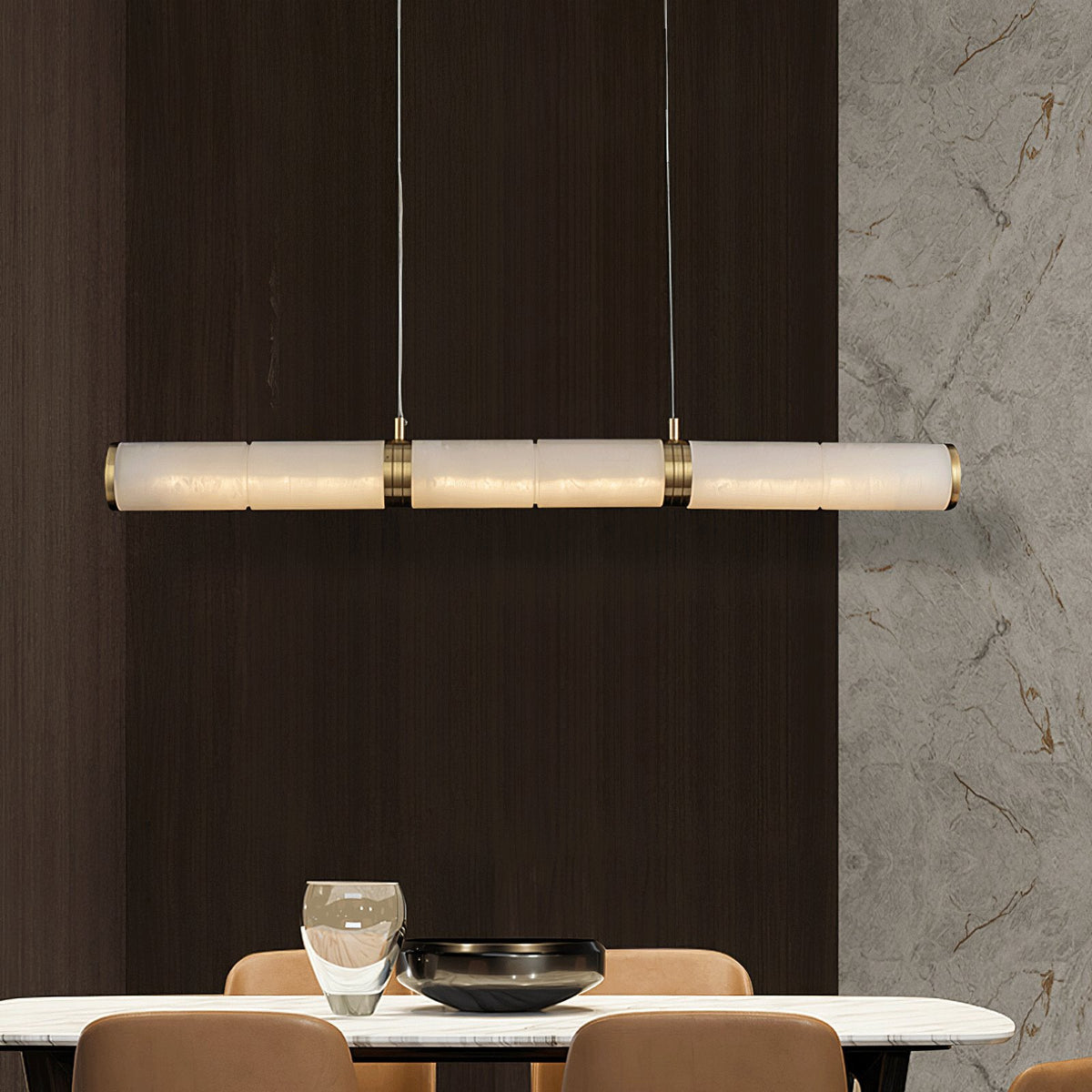 Alabaster Beam Linear Pendant Light in Brass for Modern Interiors