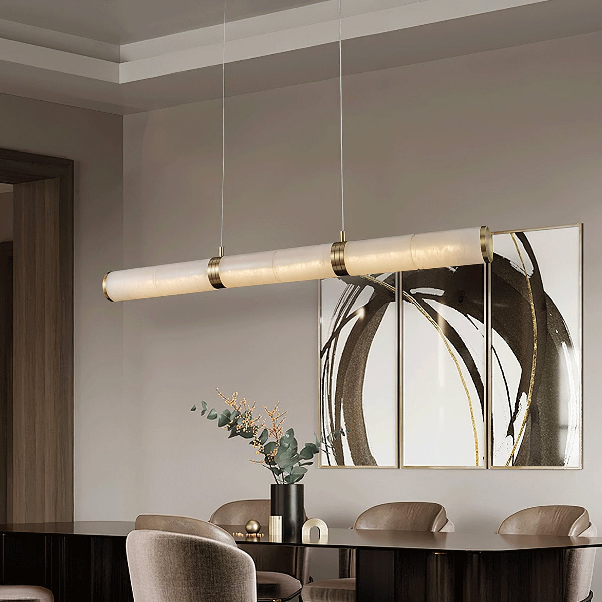 Alabaster Beam Linear Pendant Light in Brass for Modern Interiors