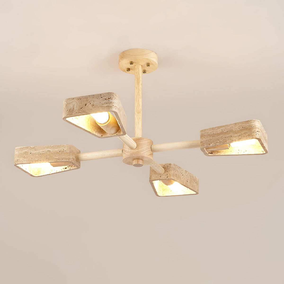 Elementa Travertine Chandelier — Modern Wood & Stone Pendant Light