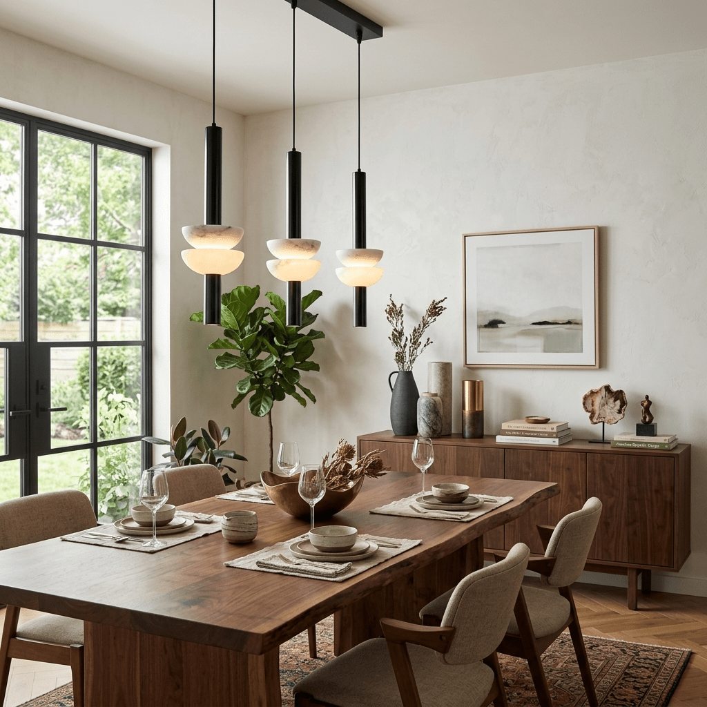 Alabaster Column LED Pendant Light – Modern Minimalist Hanging Lamp