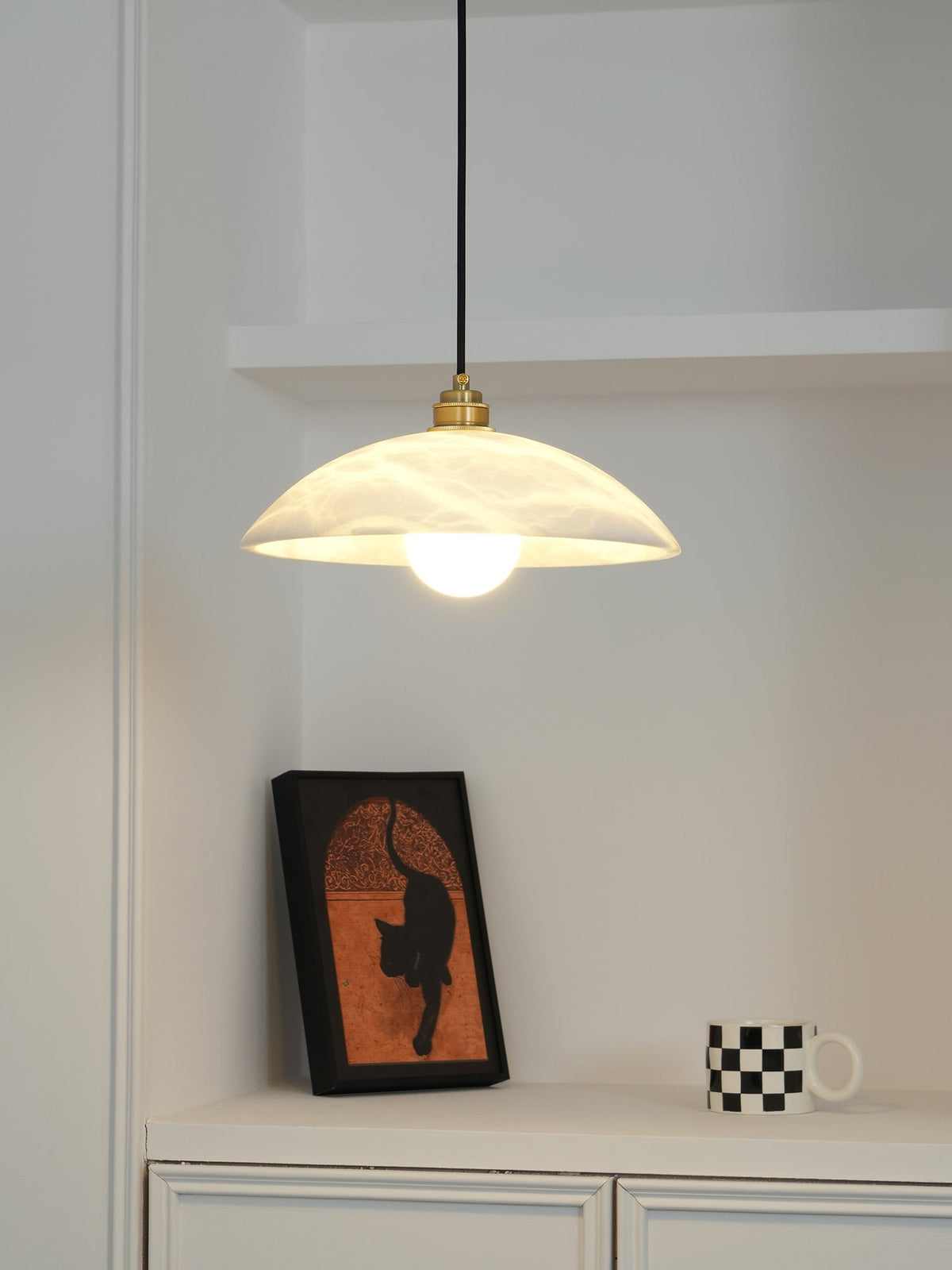 Alabaster Dome Swag Pendant Light in Brass Finish